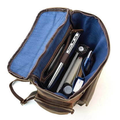 Men's High Capacity Crazy Horse Leather Laptop Backpack