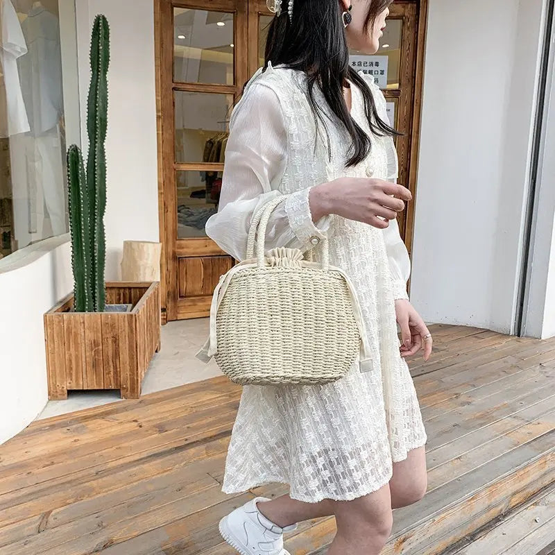 Women's Rattan Basket Beach Bag