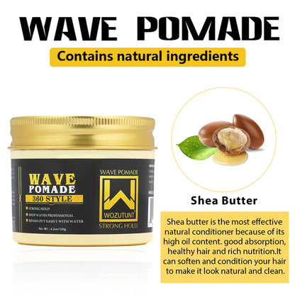 Shea Butter Wave Control Pomade Kit - 360 Style Strong Hold
