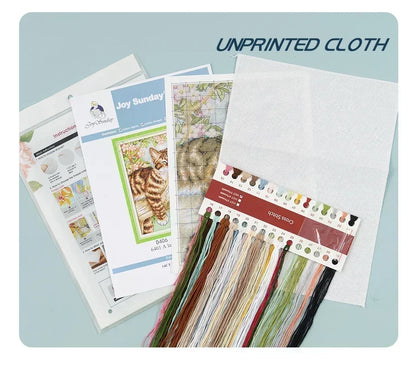 Joy Sunday Pre-printed Cross Stitch Kit  Easy Pattern Aida  Stamped Fabric Embroidery Set-Go on Road Trip in The Forest