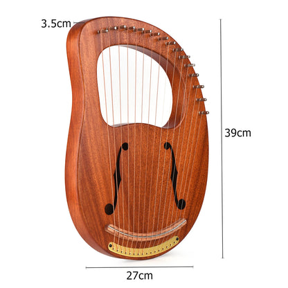 16- Metal String Solid Wooden Lyre Harp with Carry Bag - WH-16 C Tone