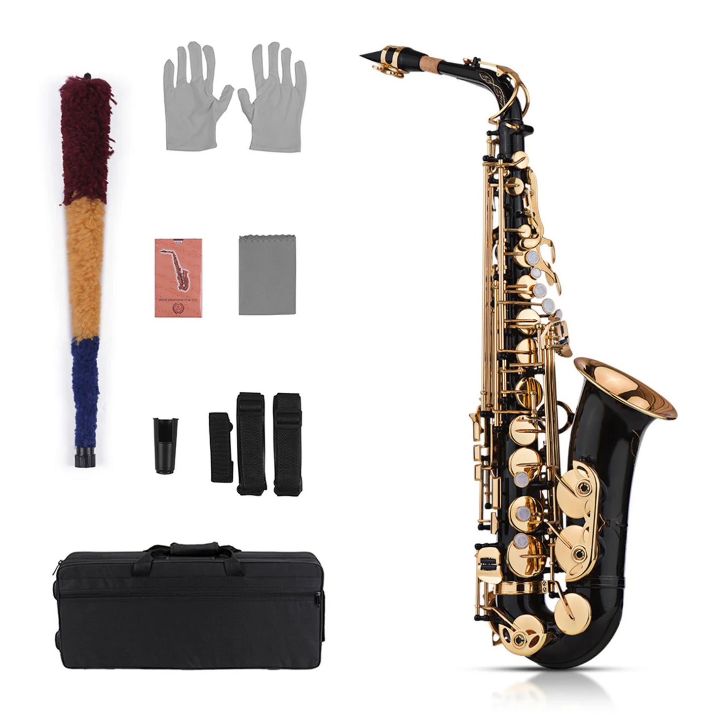 Brass Eb Alto Saxophone Sax Lacquered Gold 82Z Key Type Woodwind Instrument with Padded Carry Case Gloves Cleaning Cloth Brush S