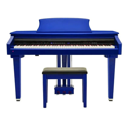 High-gloss Blue 88 Hammer Action Mini-Grand Piano Digital Piano with Bench