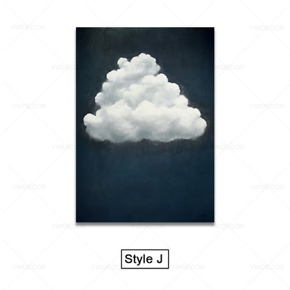 Minimalist Night Sky Blue Cloud Canvas Posters Wall Art
