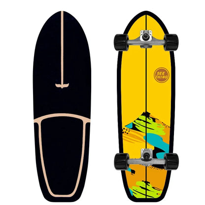 Maple Surfskate Longboard, Single Kick Carving Cruiser for Pumping & Street Riding