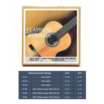 Classical Guitar Strings - Nylon Core Basses - Silver-Plated Copper Alloy Wound - Normal Tension / 6-string set  (028-043)