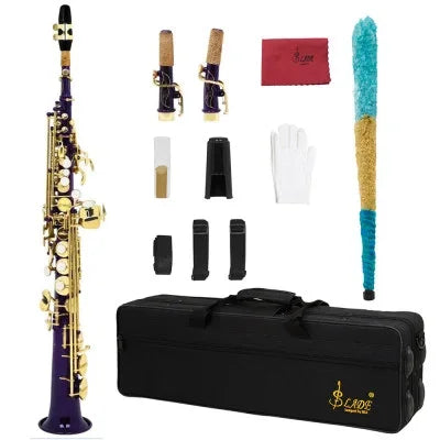 SLADE Soprano Saxophone -  Bb/B Flat Natural Body Carved Design with Shoulder Case