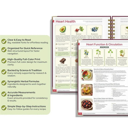Natural Healing Guide Spiral Bound Herbal Book with Step-by-Step Recipes for Heart Health Blood Pressure and Focus Enhancement