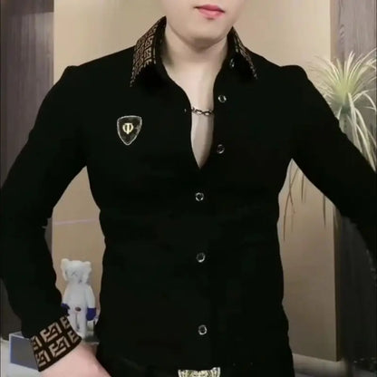 Fashionable Men's Long-sleeved Polo Shirt Fashionable Lapel Casual Trendy T-shirt