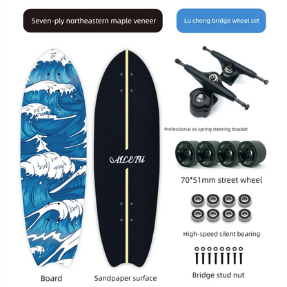 S6 Spring Surfskate Land Surfboard, No-Push Training Skateboard for Adults & Beginners