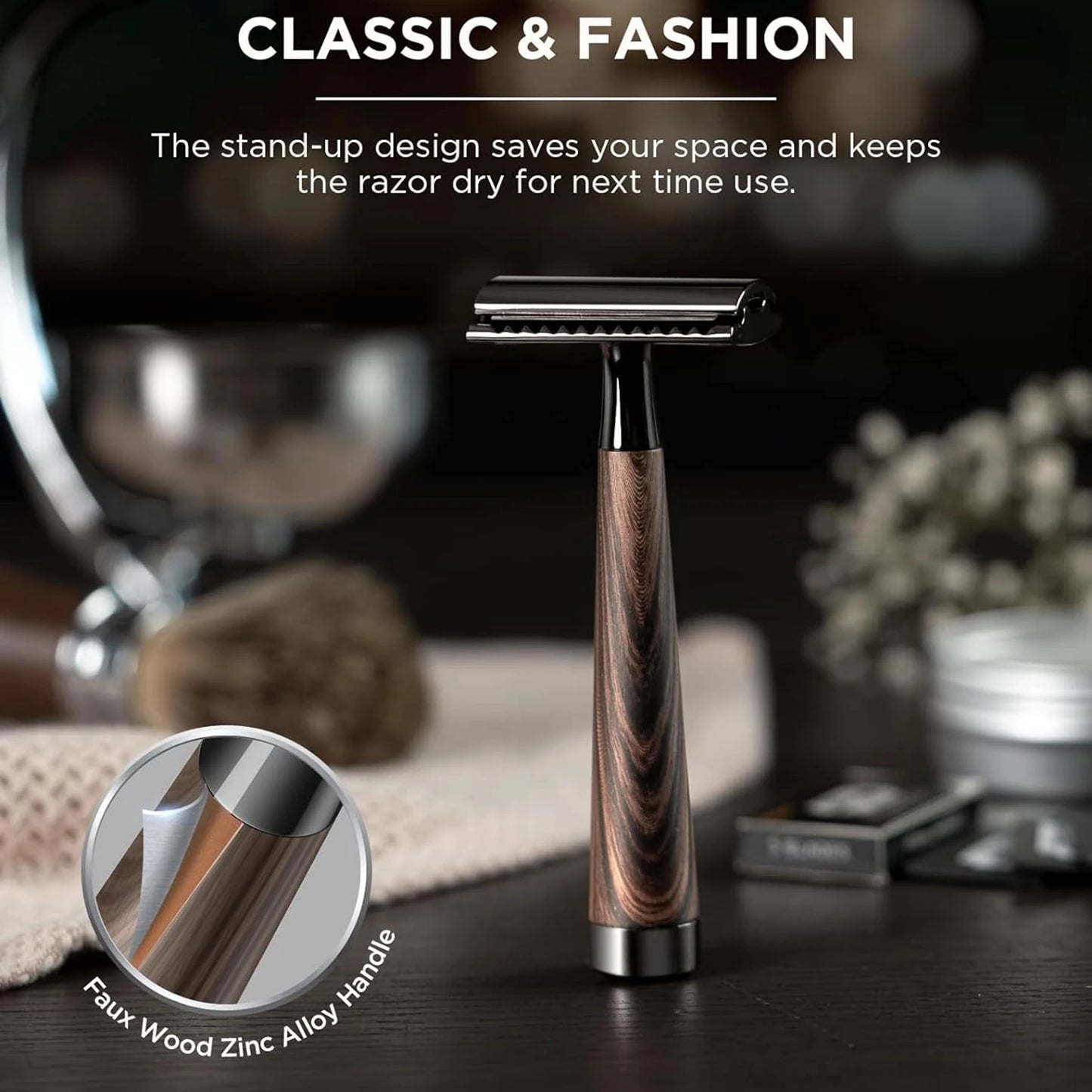 Heavy Duty Eco-Friendly Double Edge Safety Razor with 5 Swiss Stainless Steel Blades