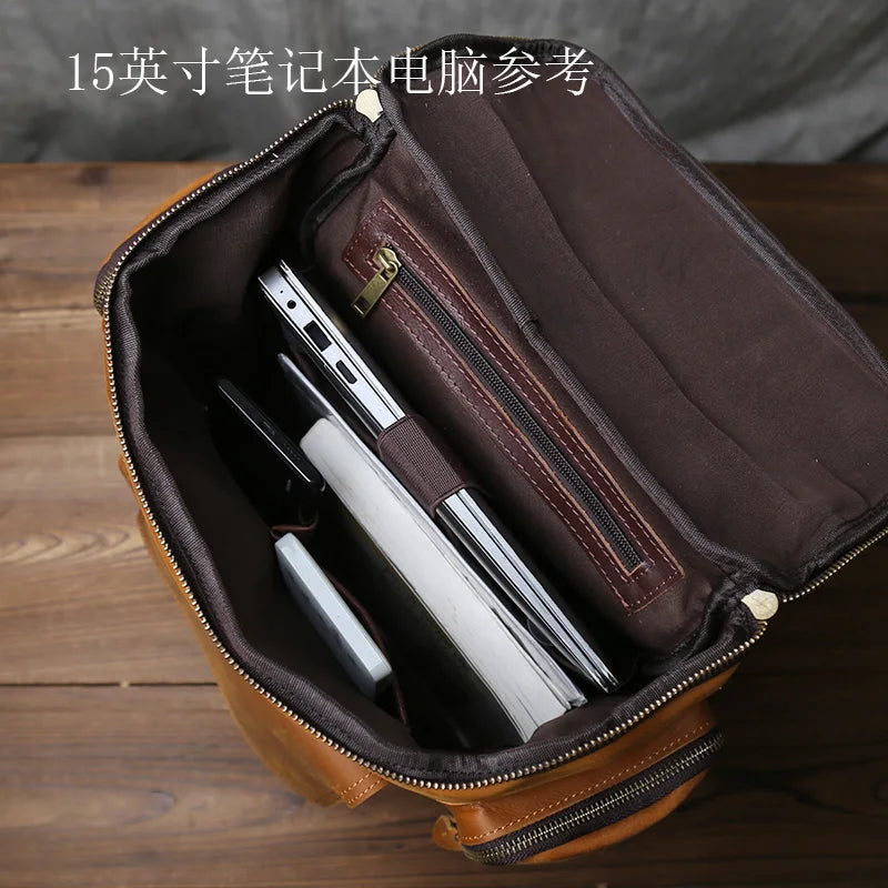 Men's Classic Retro Genuine Leather Multi functional Large Capacity Backpack