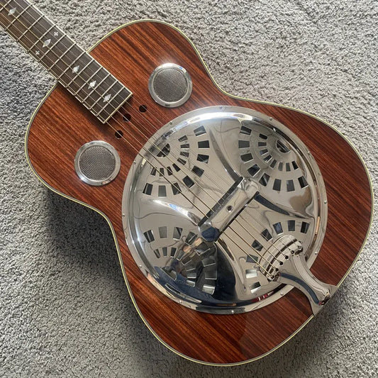Rally Round Neck, Steel Strings Natural KOA Body 19 Frets Resonator Guitar