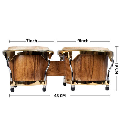 7" & 9" Professional Wooden Water Buffalo Leather African Bongo Drums - Rhythm Percussion Instrument