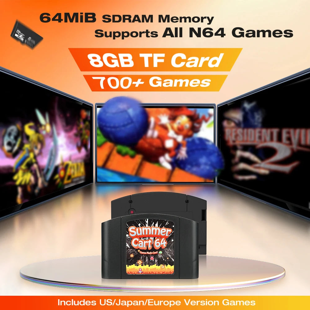 Retro SummerCart64 700+ in 1 Game Cartridge for Nintendo 64| N64 Video Game Console 8GB card