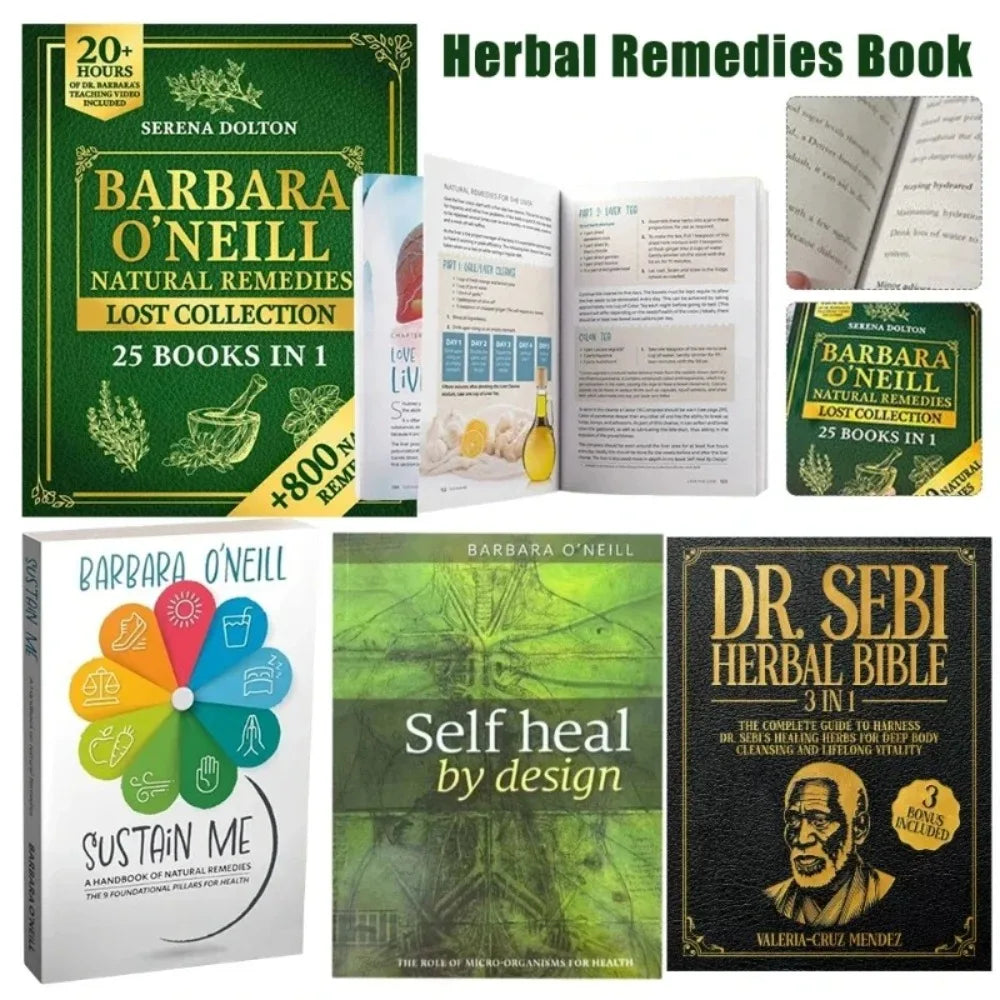 4 Book Dr. Sebi Herbal Bible 3-in-1/Sustain Me Natural Remedies/Self Heal By Design Home Apothecary Herbal Remedies Book