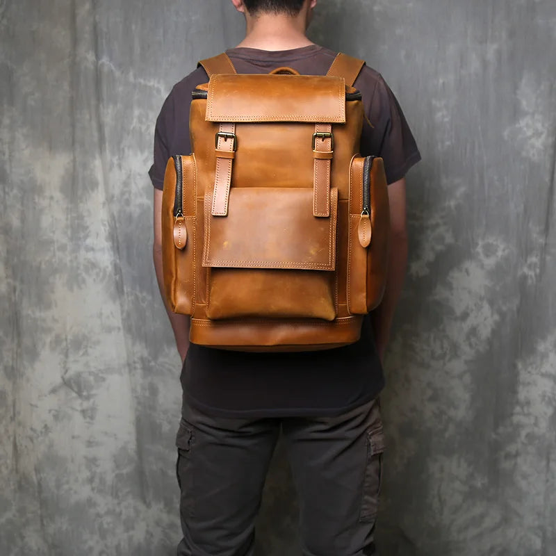 Men's Classic Retro Genuine Leather Multi functional Large Capacity Backpack