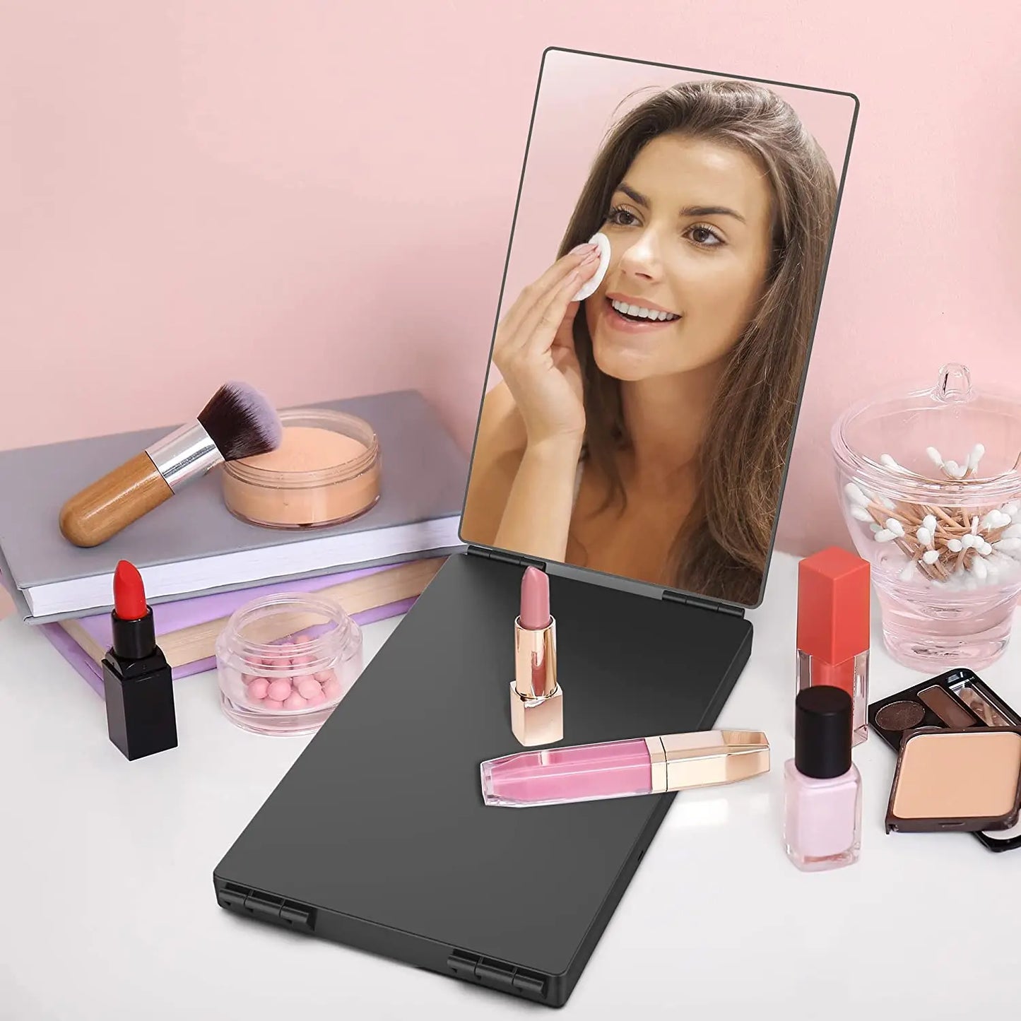 Portable 360 Trifold Vanity Mirror with Adjustable Height Hook