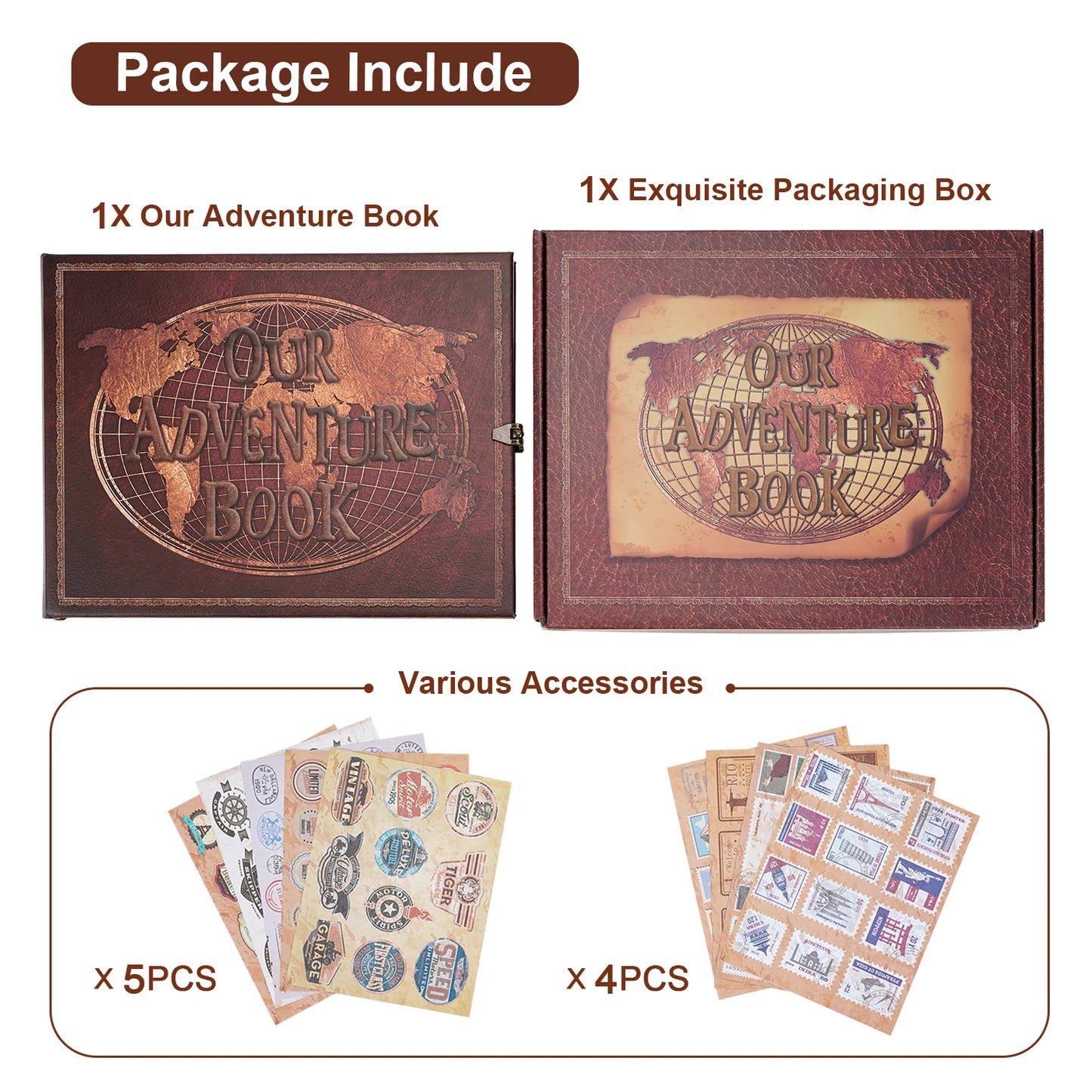 DIY Our Adventure Book Leather Photo Album - 180 Pages