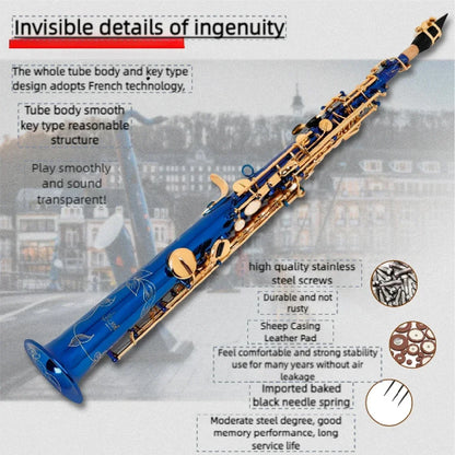 SLADE Soprano Saxophone -  Bb/B Flat Natural Body Carved Design with Shoulder Case