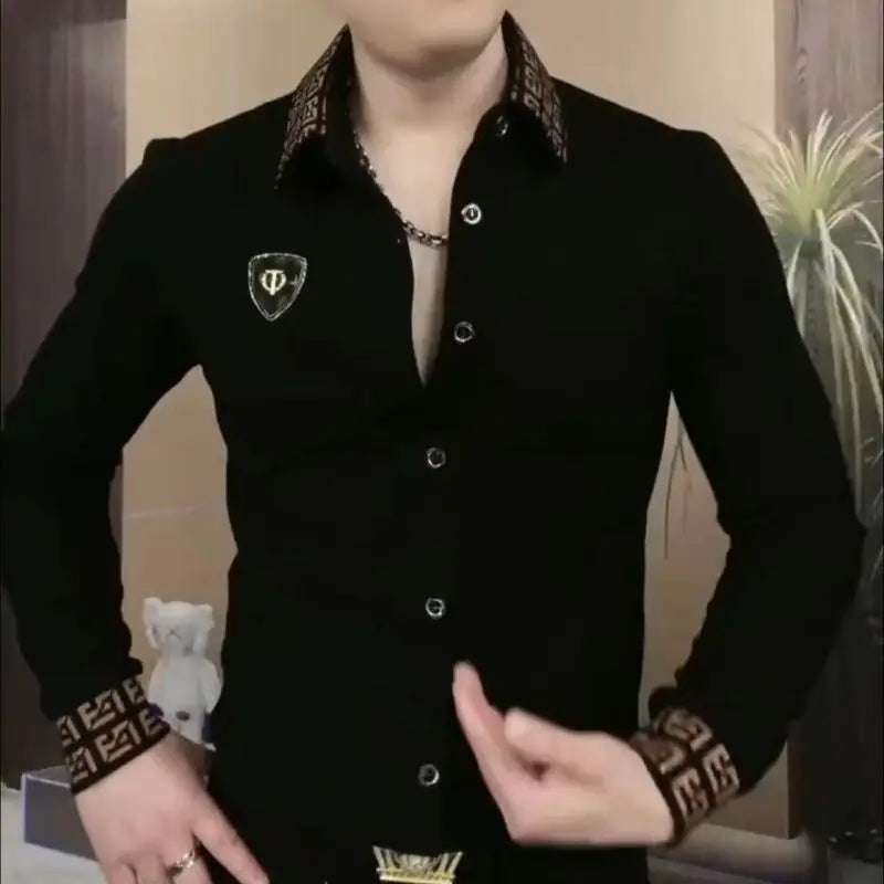 Fashionable Men's Long-sleeved Polo Shirt Fashionable Lapel Casual Trendy T-shirt