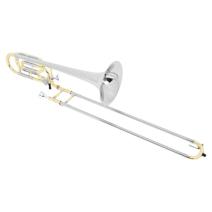 SLADE Bb Tone Tenor Trombone Brass Plated Trombone with Silver and Gold Dual Tone (Silver Horn) Mouthpiece Gloves Cleaning kit
