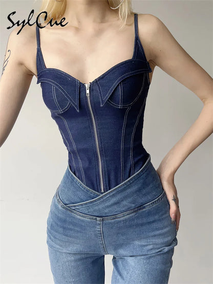 Women's Retro Zipper Jumpsuit Bodysuit