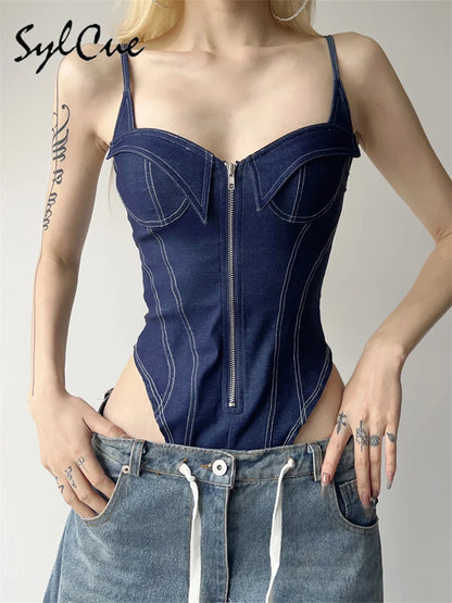 Women's Retro Zipper Jumpsuit Bodysuit