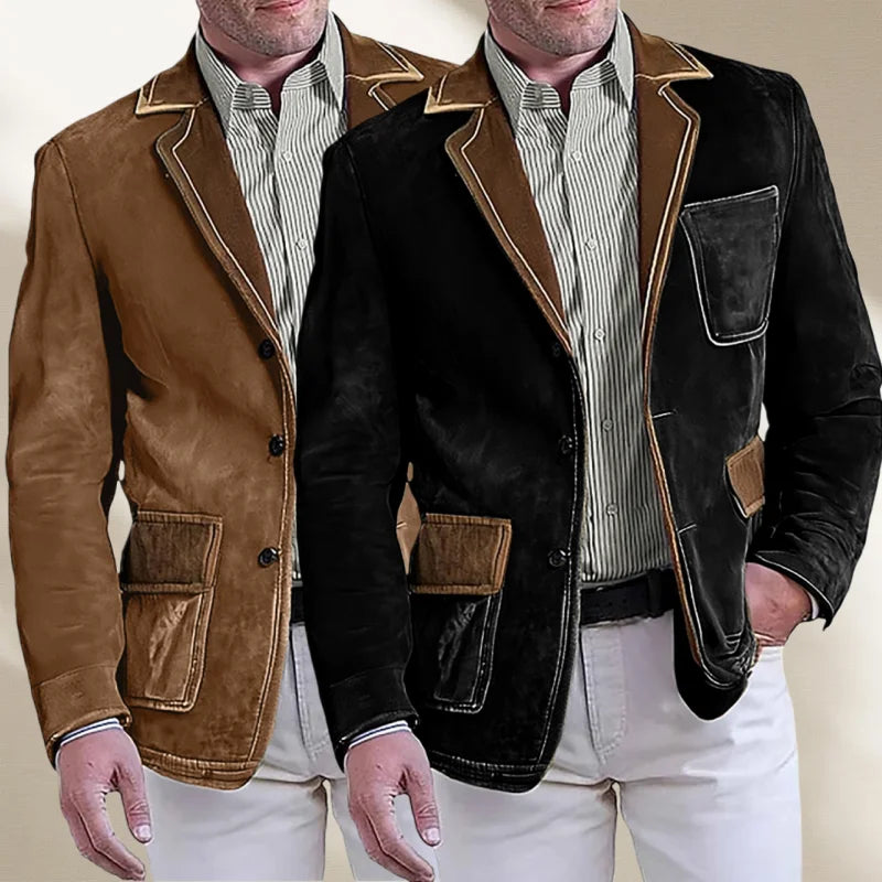 Men's Retro Suede Multi-pocket 3D Style Suit Jacket