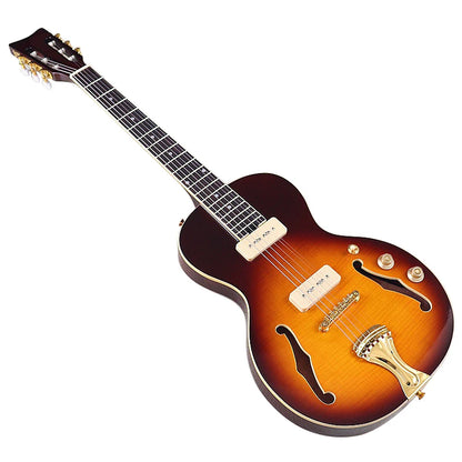 39" High Glossy Flame Maple Top F-hole Design, Classical Head, 6 Strings Electric Guitar