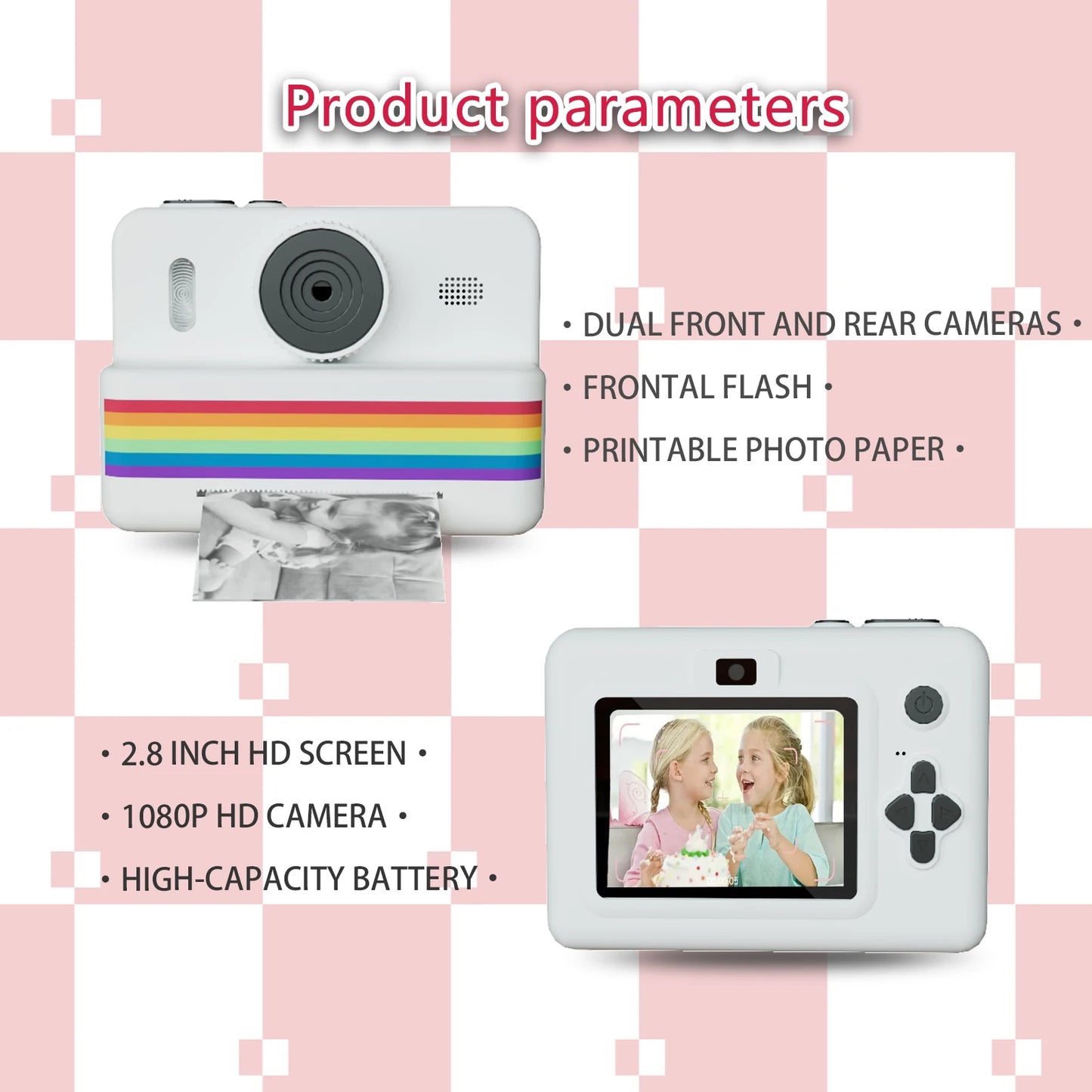Children's 2.8" HD Video Digital Camera - Mini Instant Thermal Printer