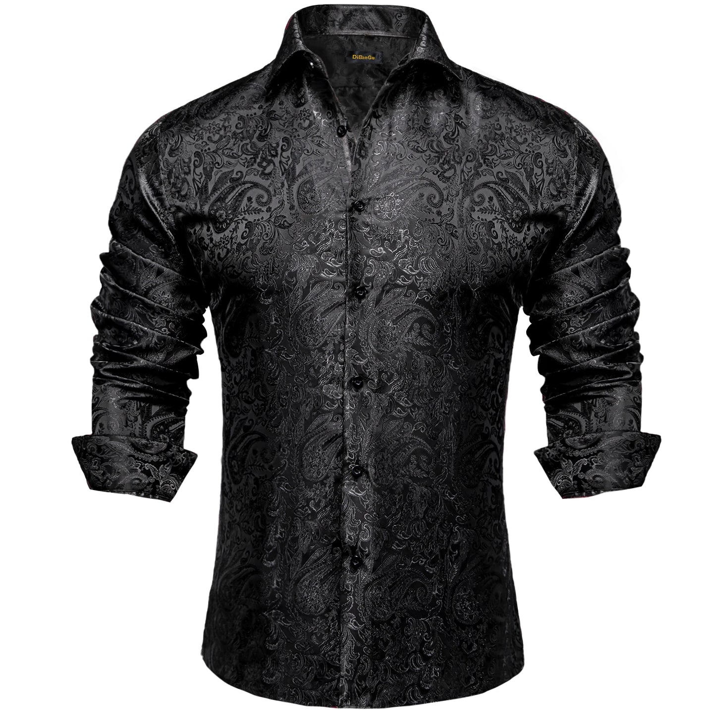 Men's Shirts Long Sleeve Silk Polyester Dress Shirts Luxury Tuxedo Turn Down Collar Social Paisley Shirt Men Clothing