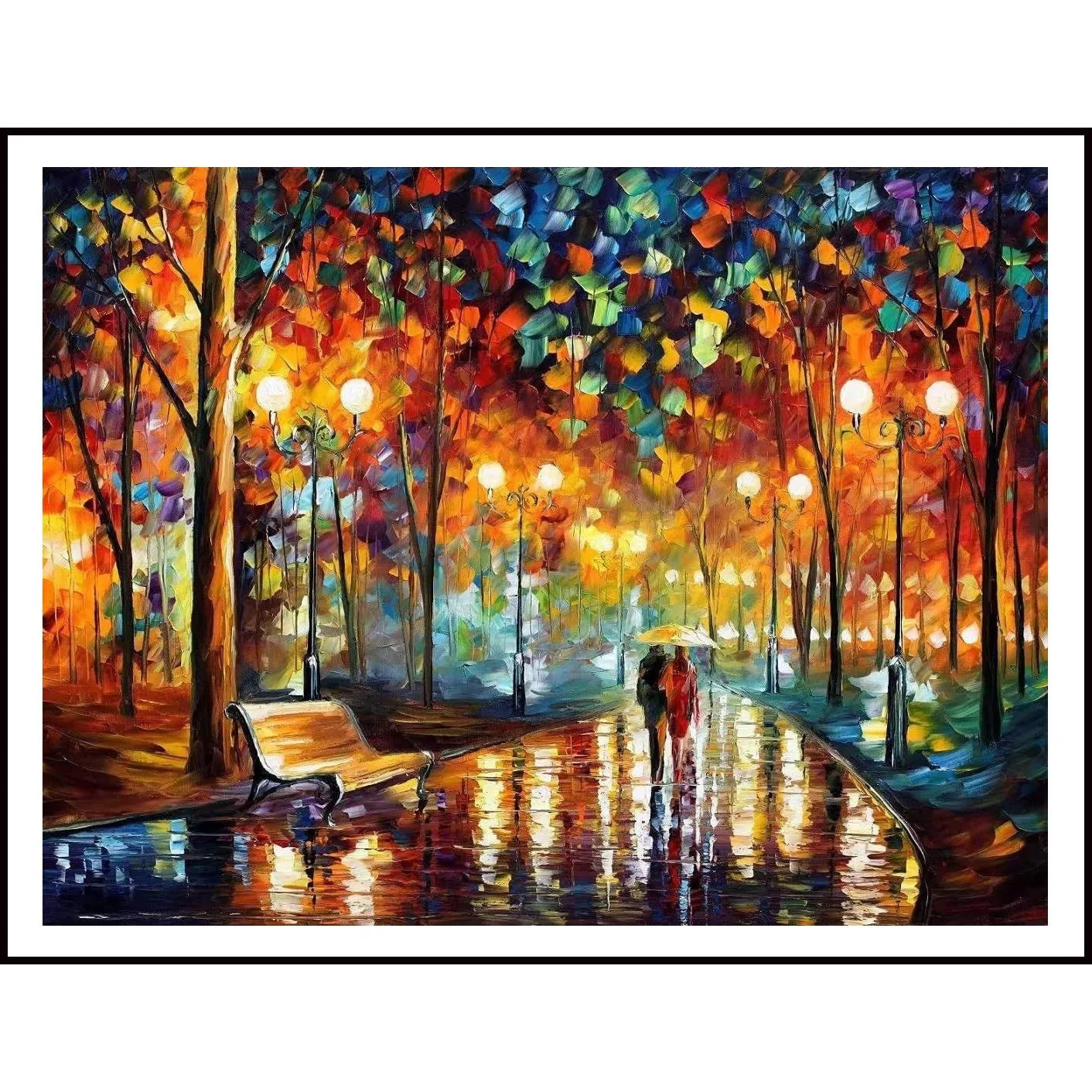 Joy Sunday Pre-printed Cross Stitch Kit  Easy Pattern Aida  Stamped Fabric Embroidery Set-Rainy Night Couple