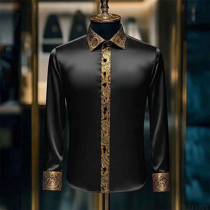 Men's Baroque Gold Pattern Slim Fit Dress Shirt - Sizes XS-6XL