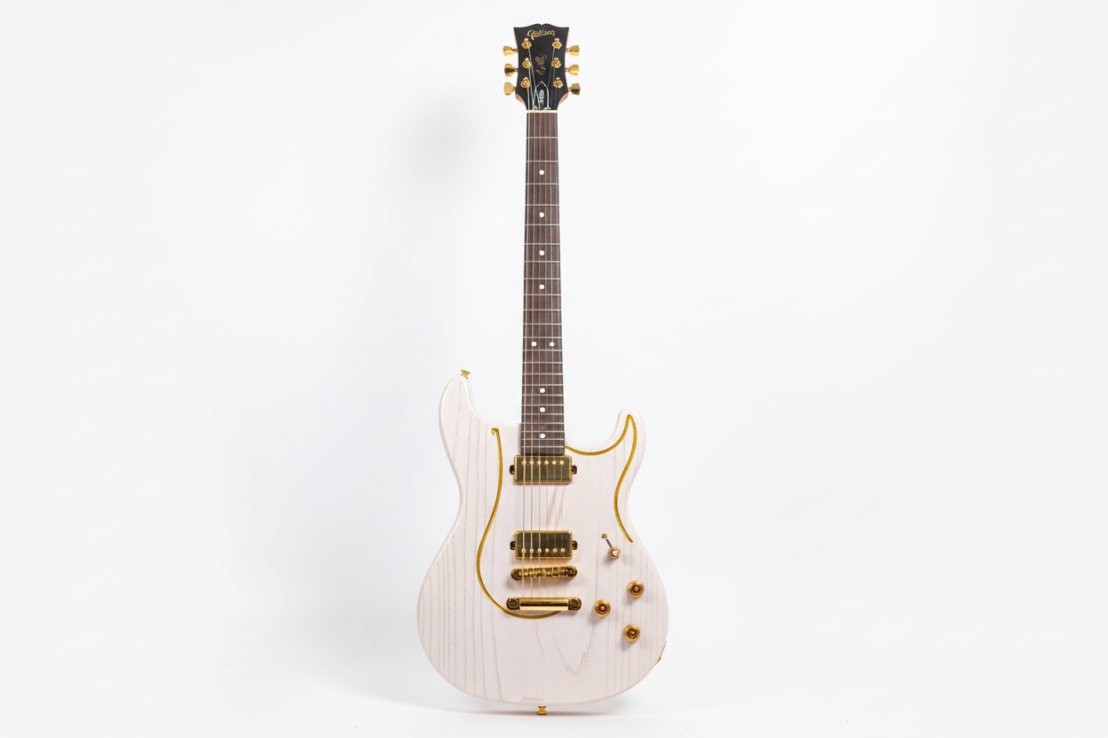 White Ash Wood body with distinct wood grain Electric Guitar