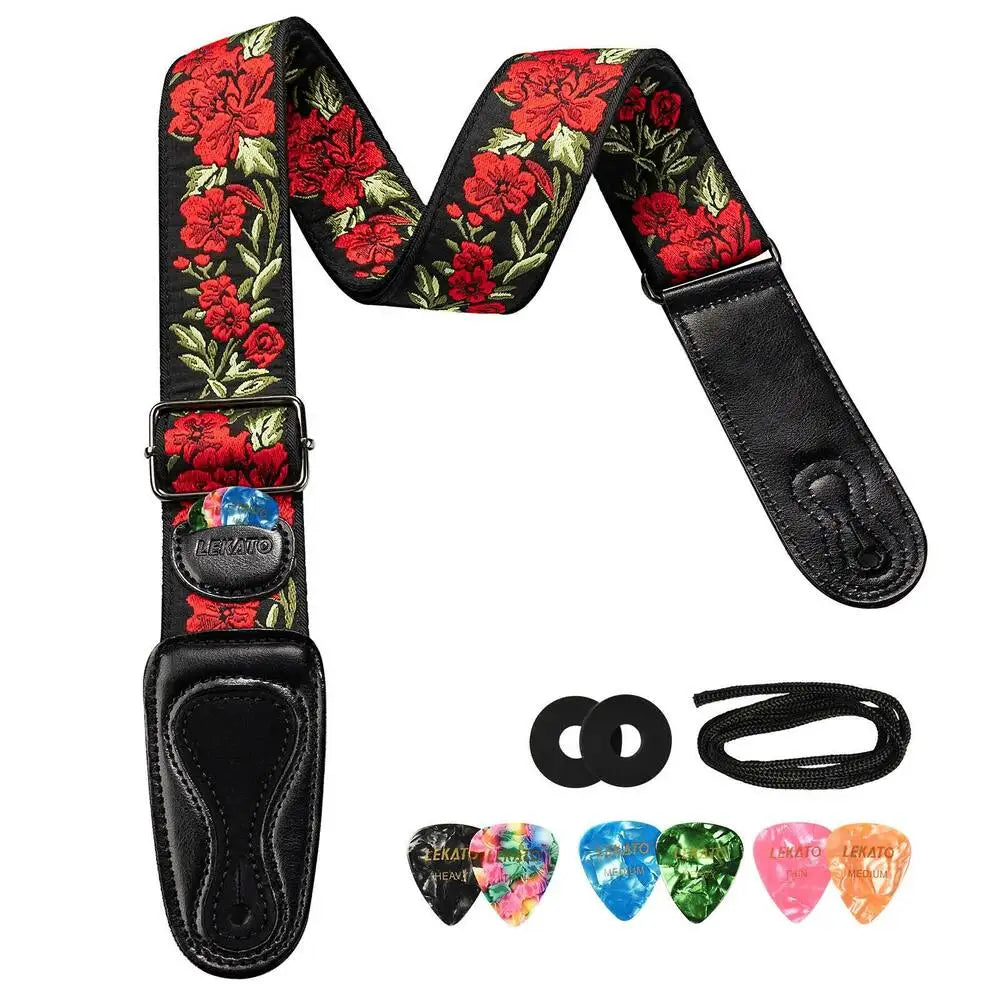 LEKATO LGS Guitar Strap with 6 Picks 2 Locks