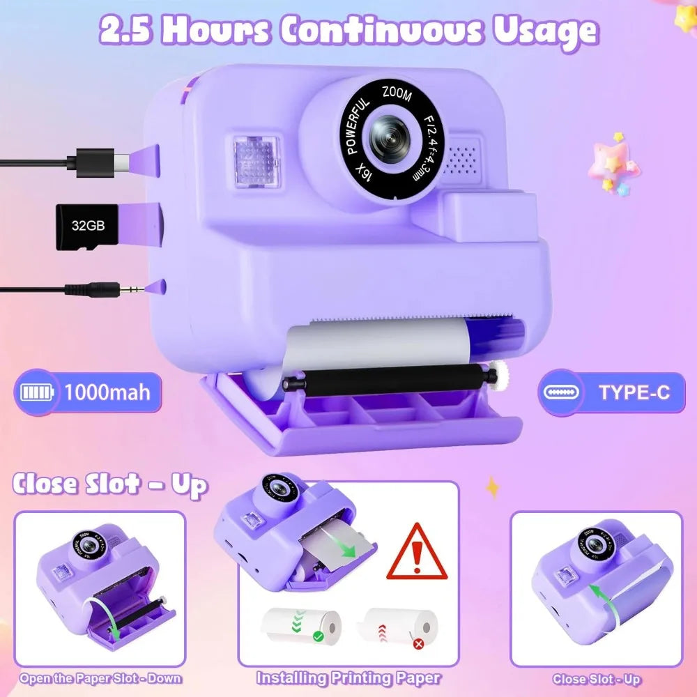 Educational Thermal Instant Print 1080P  Camera With 32G Card