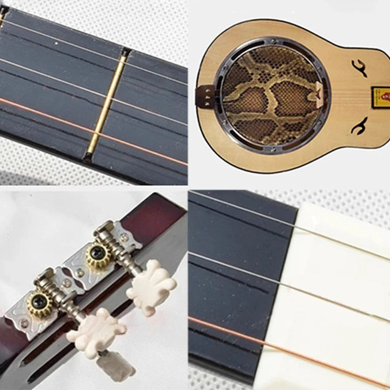 3 Strings Wood Sanxian Whole Tone Semitone  - Chinese Traditional Stringed Instruments /Ethnic Plucked Playing QinQin for Beginner