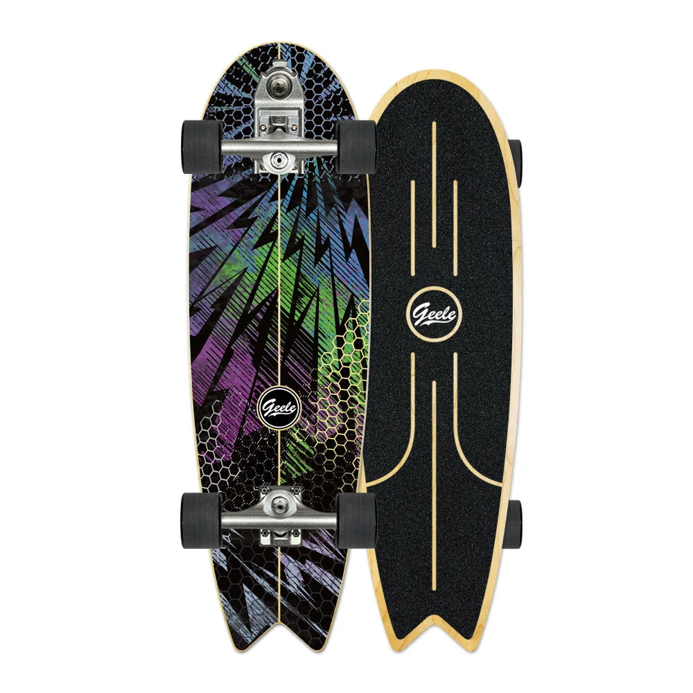 V7 33-Inch Surfskate Longboard, No-Push Fish Tail Pumping Board for Adults