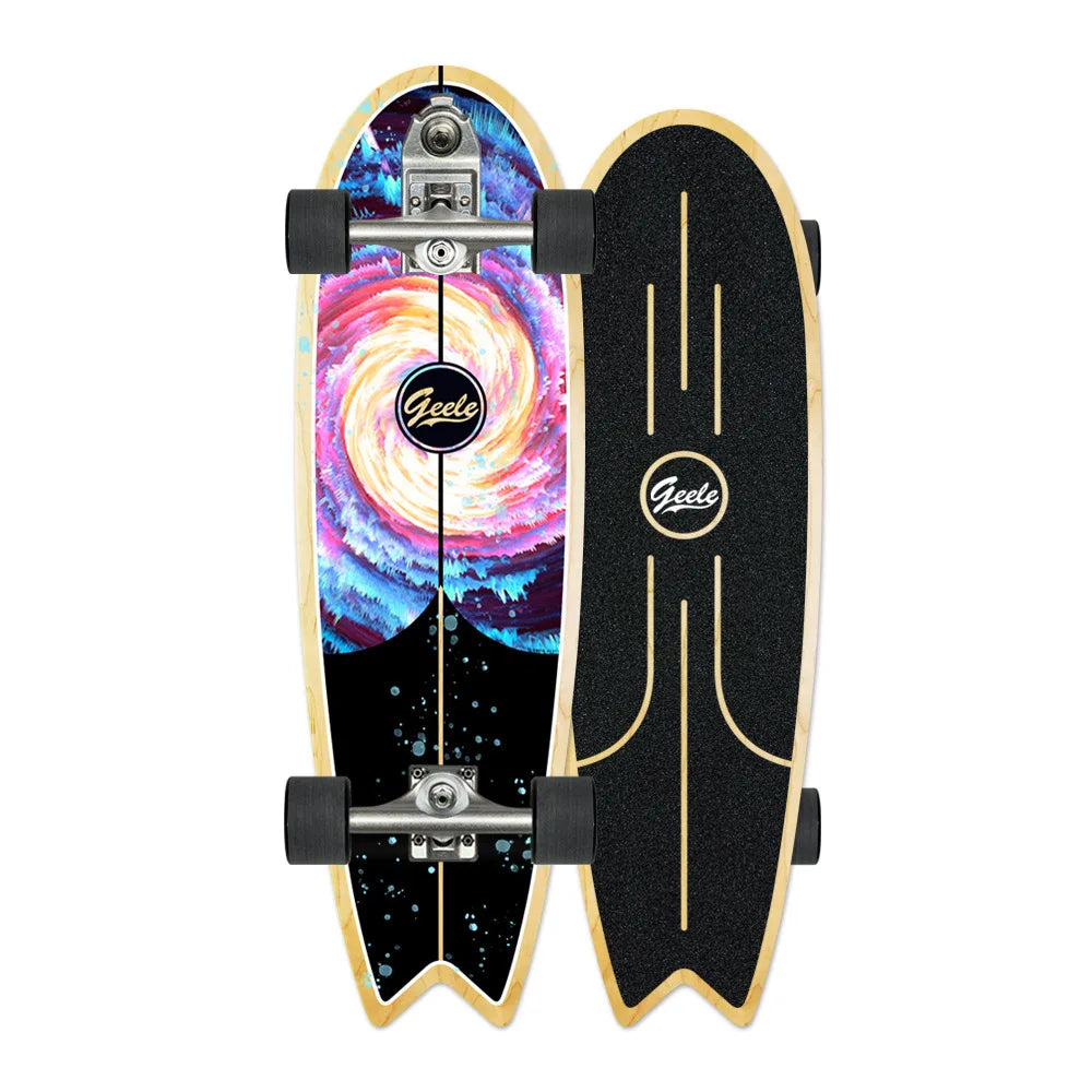 V7 33-Inch Surfskate Longboard, No-Push Fish Tail Pumping Board for Adults