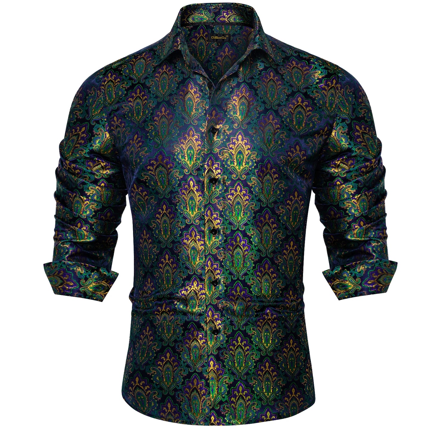 Men's Shirts Long Sleeve Silk Polyester Dress Shirts Luxury Tuxedo Turn Down Collar Social Paisley Shirt Men Clothing