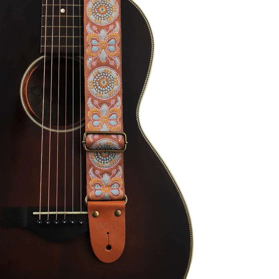 P&P Adjustable Embroidered Guitar Strap with Leather End
