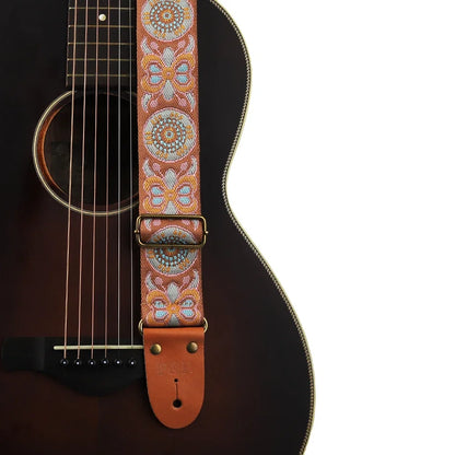 P&P Adjustable Embroidered Guitar Strap with Leather End