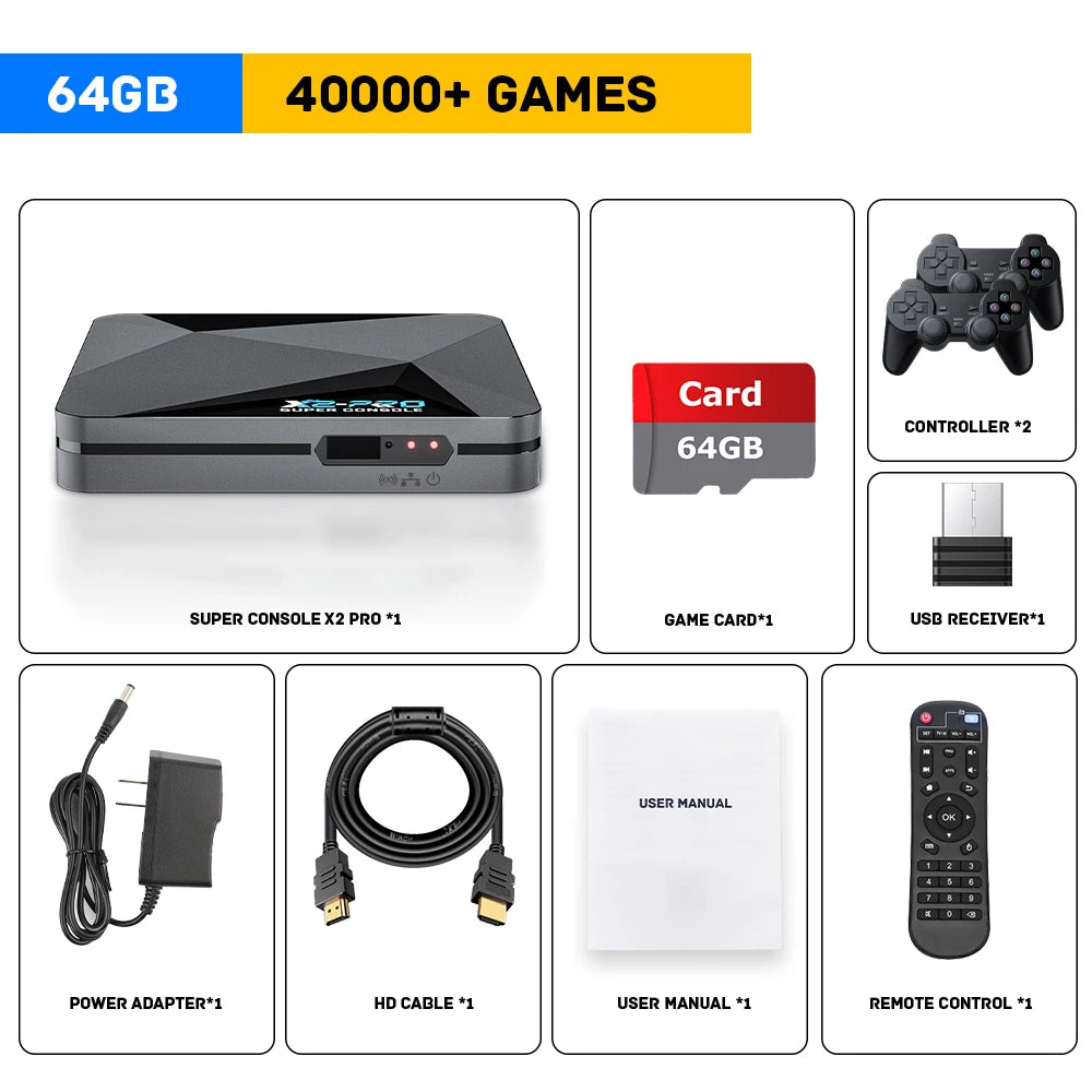 X2 Pro Game Box | Retro Video Game Console - 60000 Video Games for ARCADE/MAME/DC/SS with Gamepad