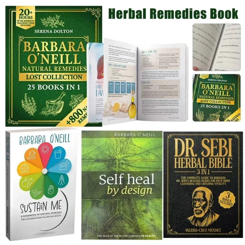 4 Book Dr. Sebi Herbal Bible 3-in-1/Sustain Me Natural Remedies/Self Heal By Design Home Apothecary Herbal Remedies Book