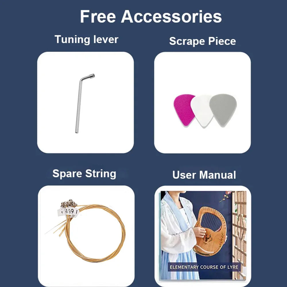 16 | 21 | 24 Strings Lyre Harp Mahogany Wood Harp With Tuning Wrench