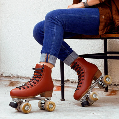 Luxury Leather Quad Roller Skates with  Aluminium Alloy Frame  - Indoor Dance  Skate