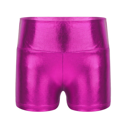 Kids Metallic Shiny High Waist Dance Shorts - Girls