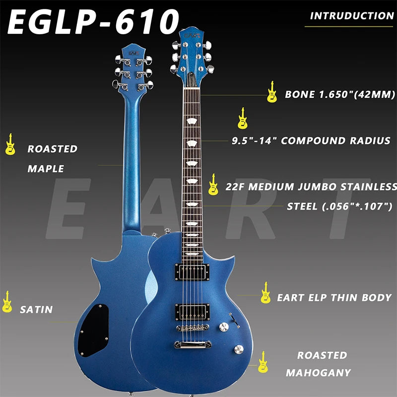 EART Electric Guitar EGLP-610 Roasted Mahogany Body Wood Set In Joint Stainless Steel 22F  India Rosewood Fingerboard Guitar