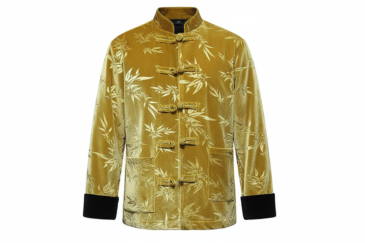 Men's  Velvet Ancient Chinese Style Retro Jackets - Style Bamboo Leaf (Thickened Cotton-padded Coat)